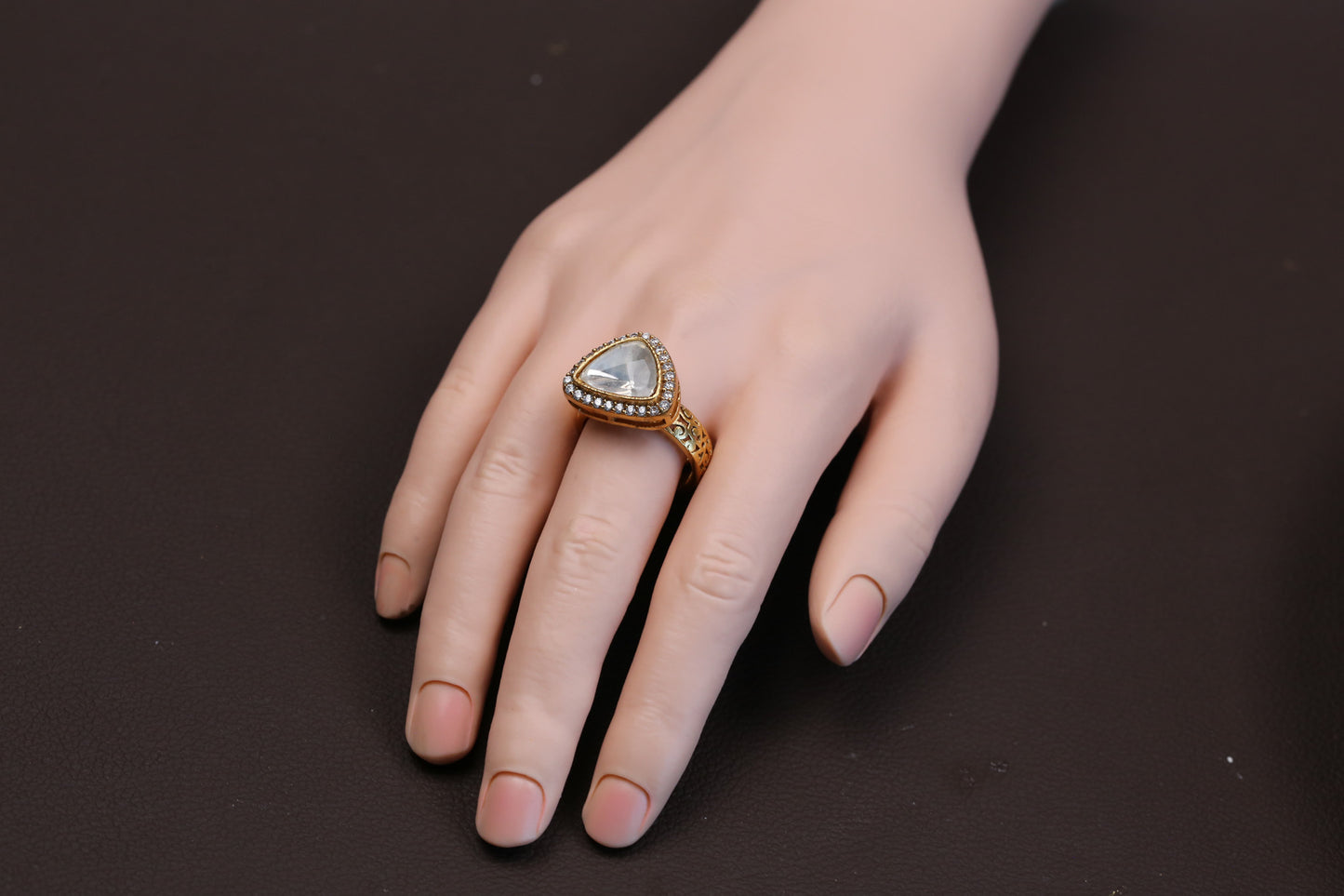 Triangle Kundan Polki CZ Ring