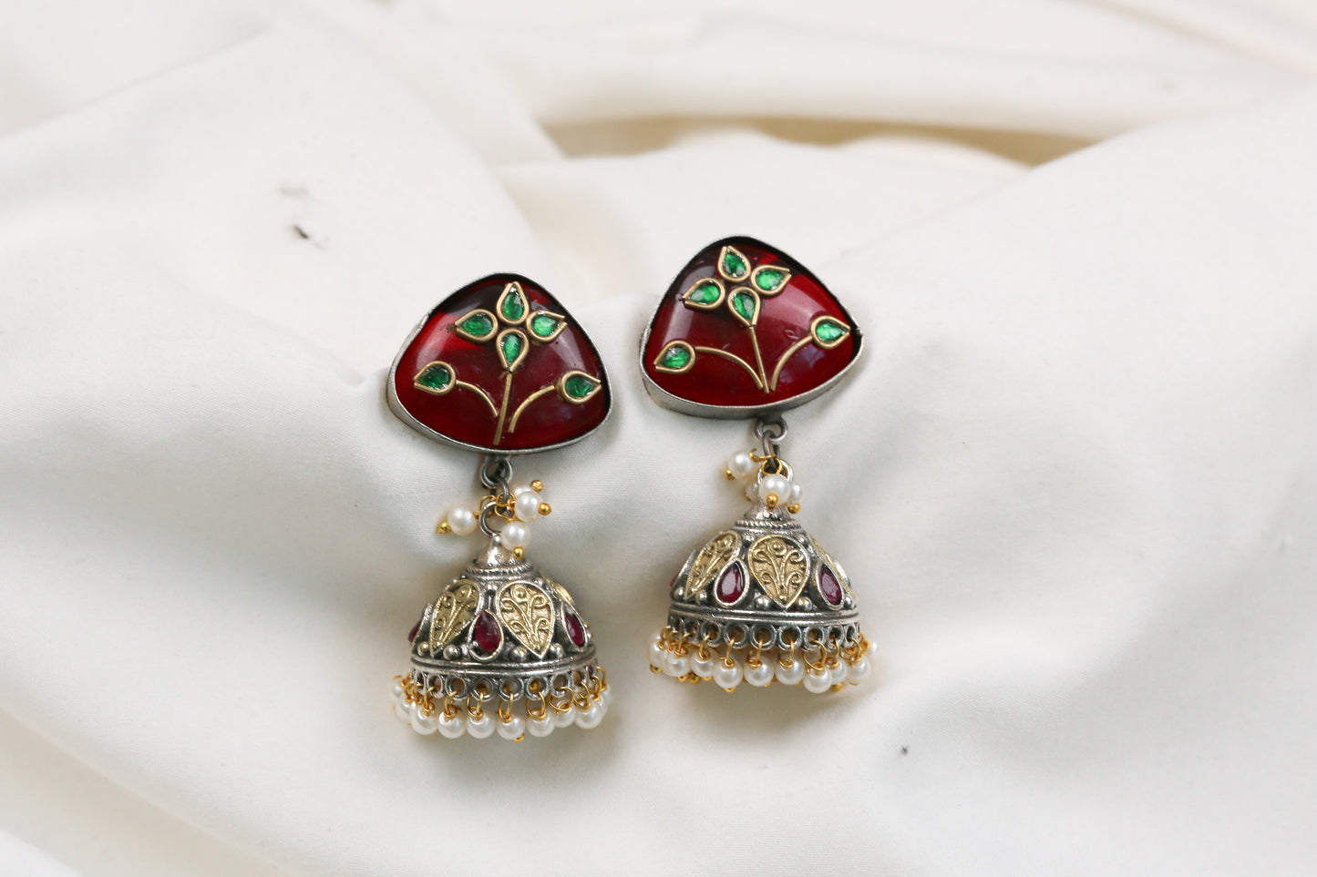 Preeti Kundan Fusion Jhumka - Red (ABJOC-35)