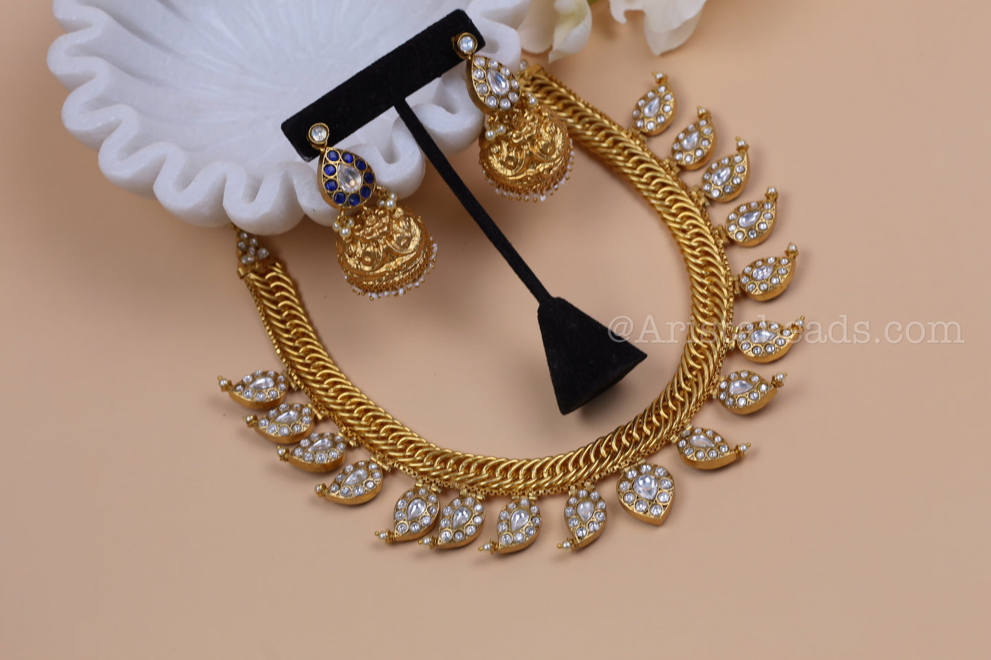 Double Sided Jalebi Mango Necklace Set - Reversible (V102-12)