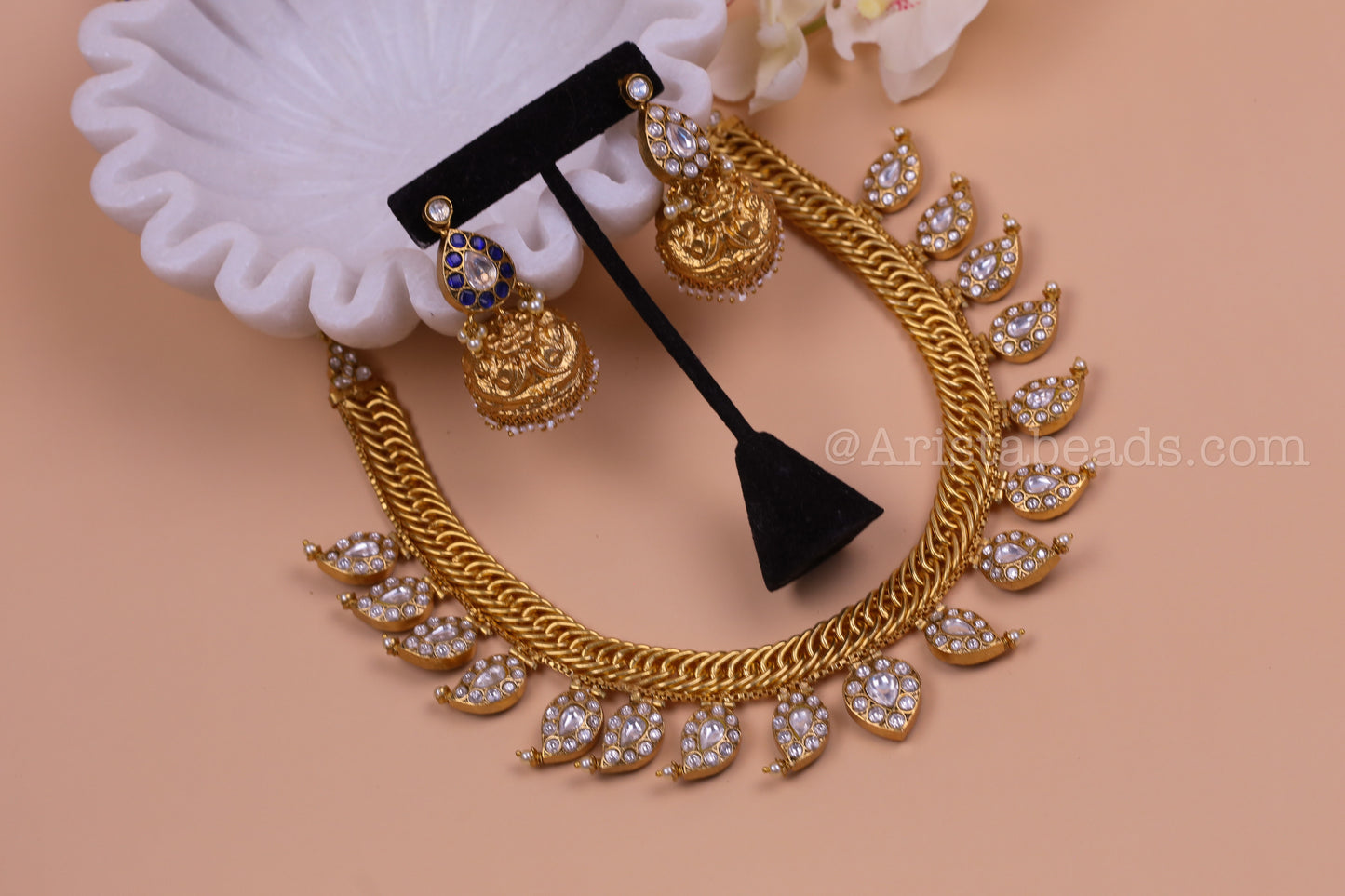 Double Sided Jalebi Mango Necklace Set - Reversible (V102-12)