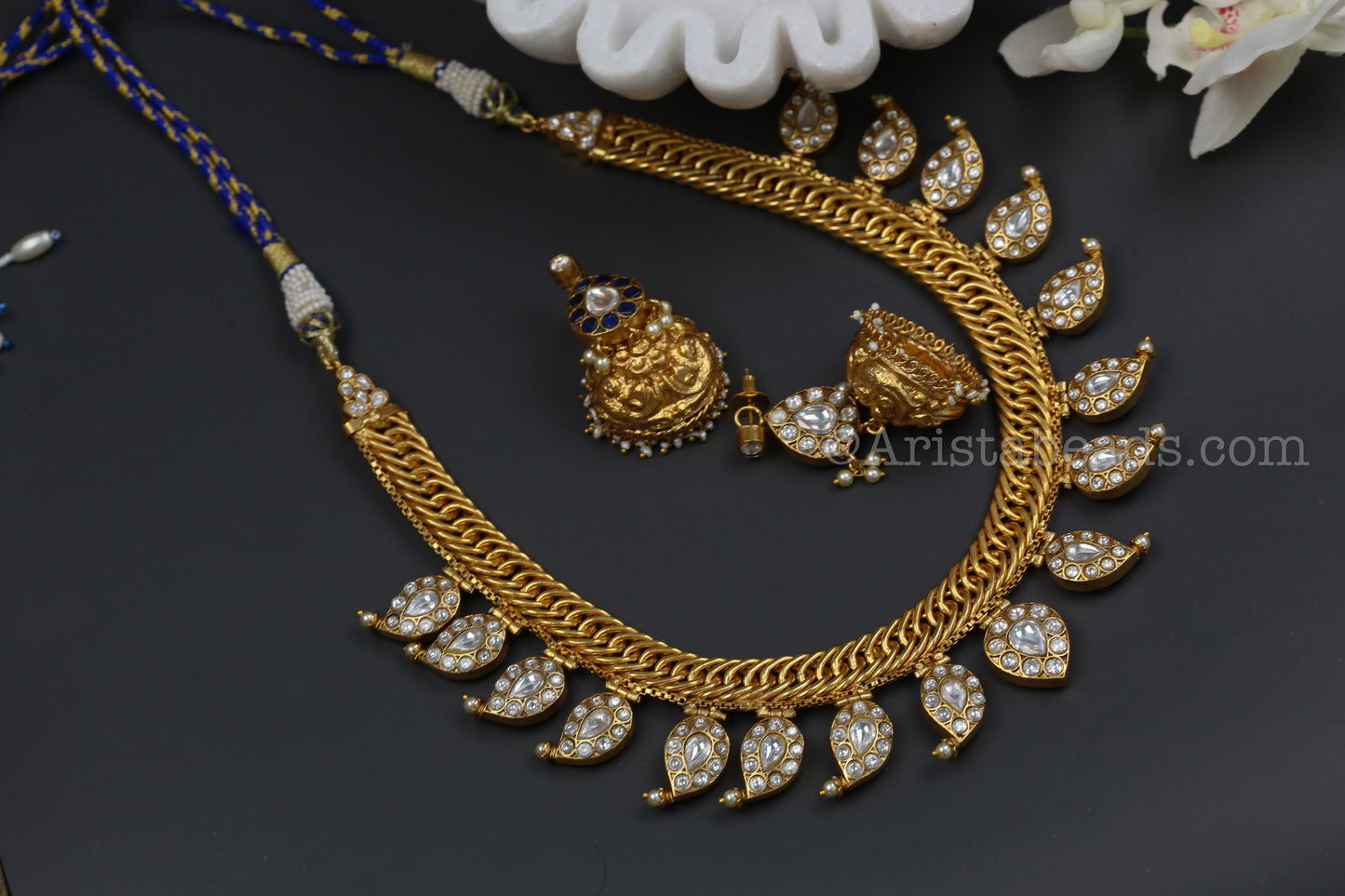 Double Sided Jalebi Mango Necklace Set - Reversible (V102-12)