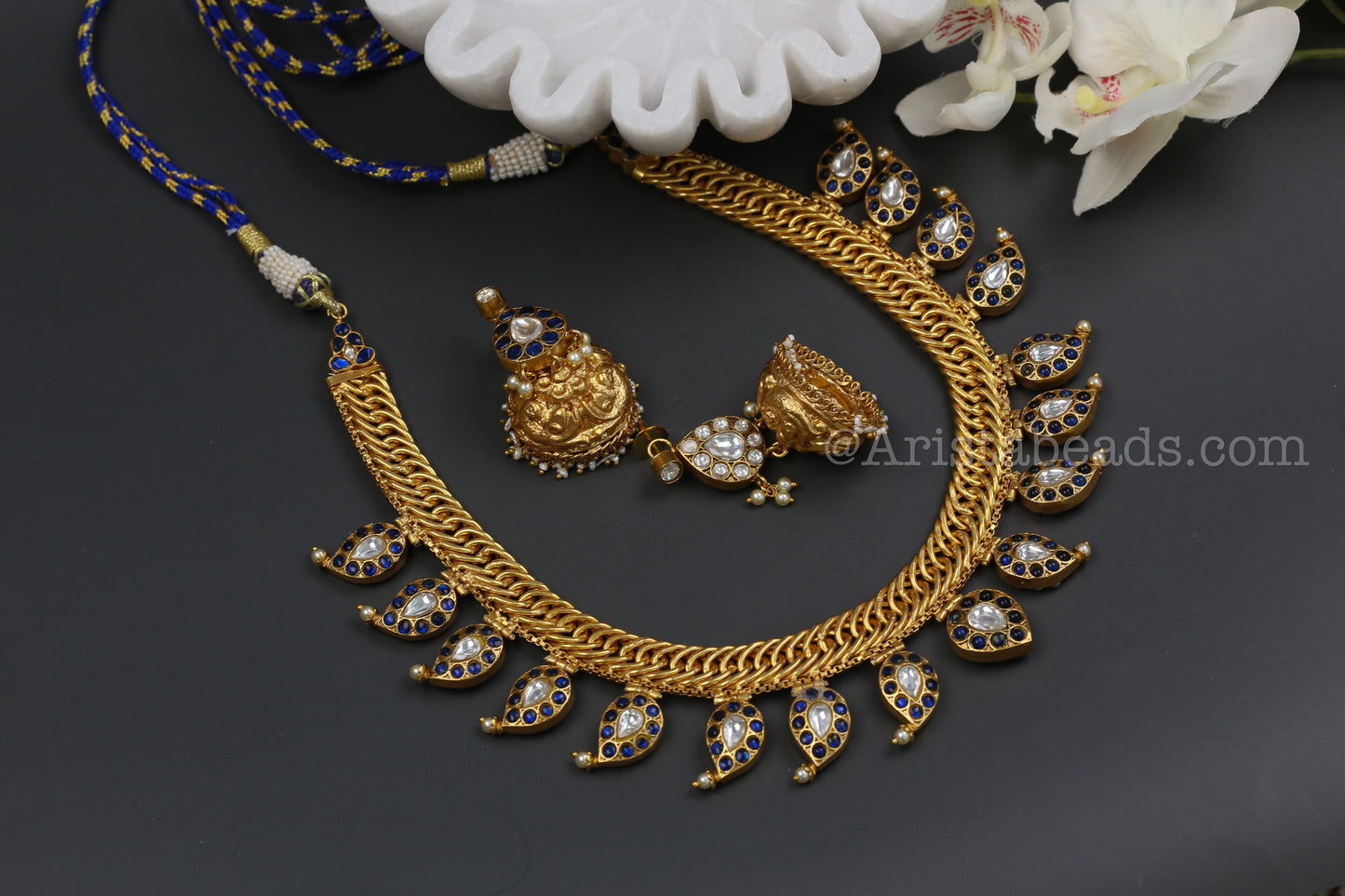 Double Sided Jalebi Mango Necklace Set - Reversible (V102-12)