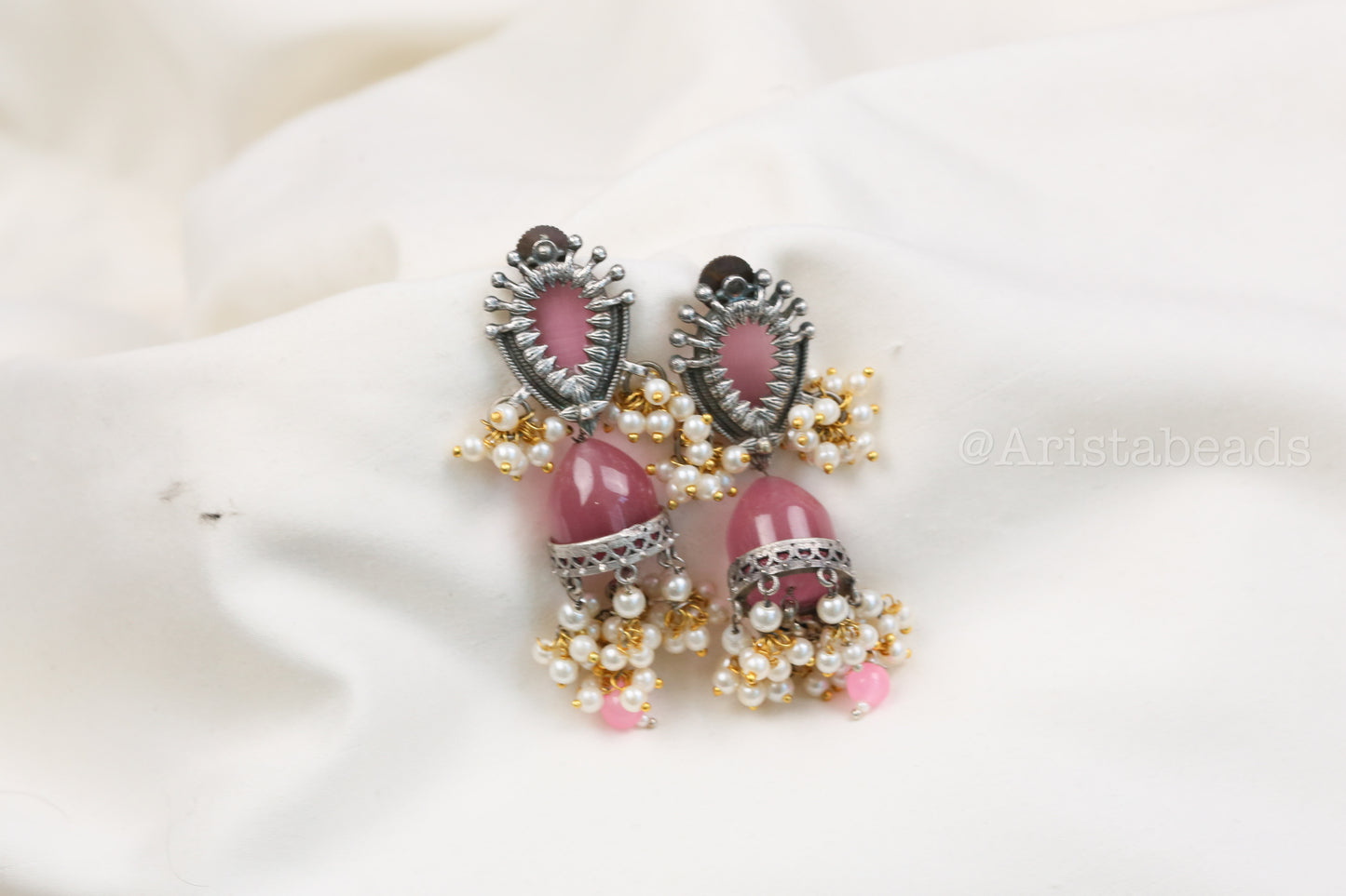 Trisha Stone Jhumka - Pink (ABJOC-38)