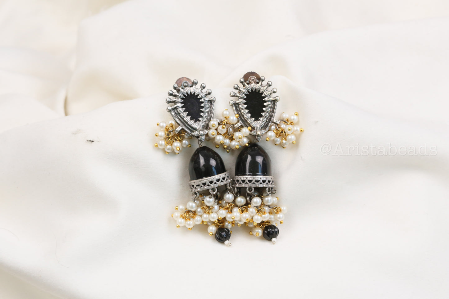 Trisha Stone Jhumka - Black (ABJOC-39)