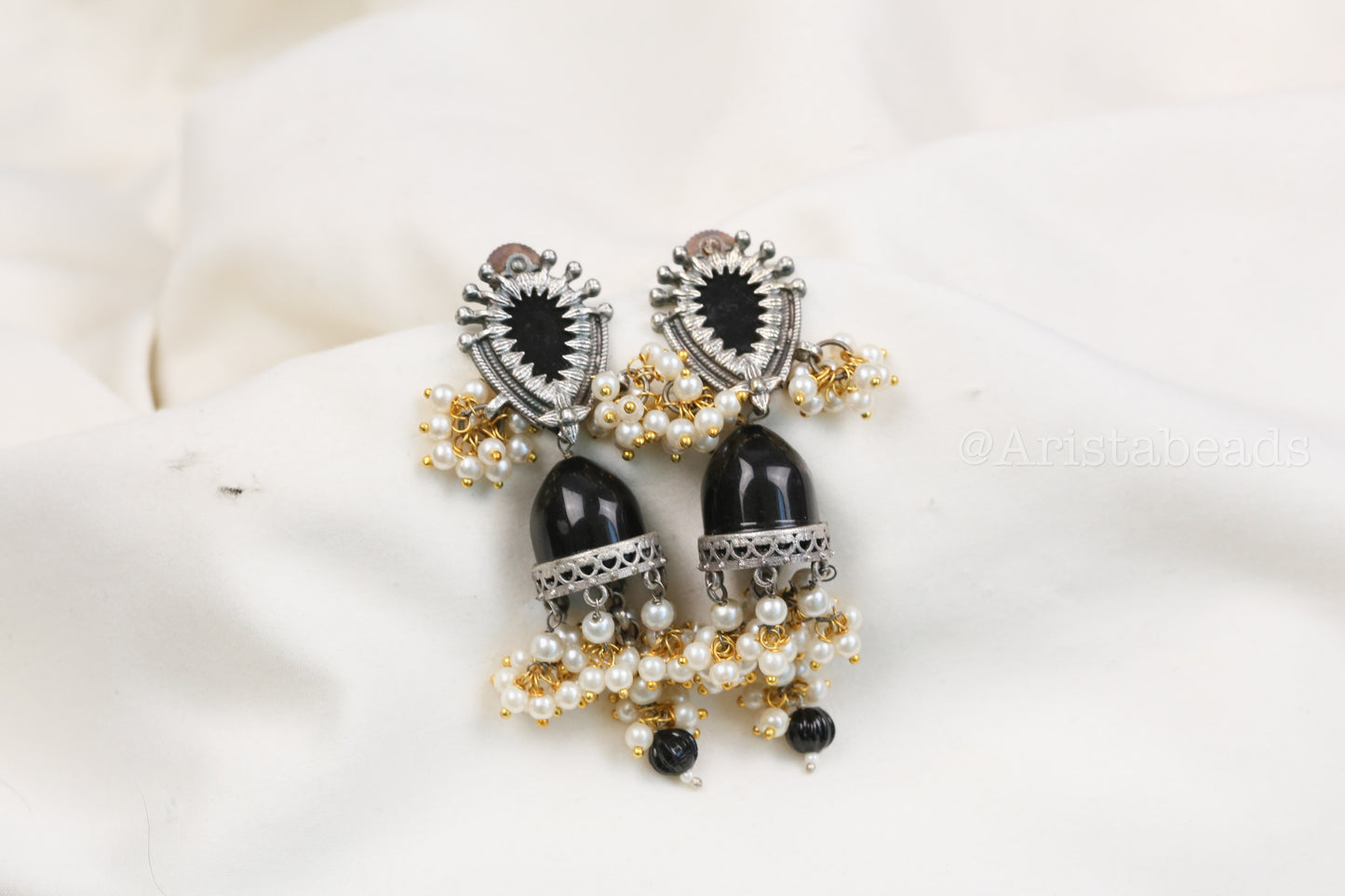 Trisha Stone Jhumka - Black (ABJOC-39)