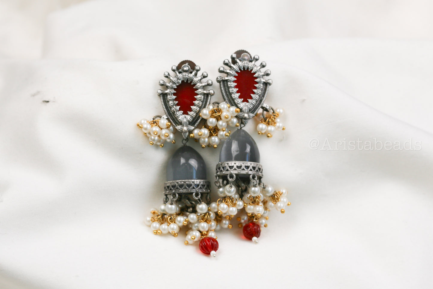 Trisha Stone Jhumka - Gray (ABJOC-40)