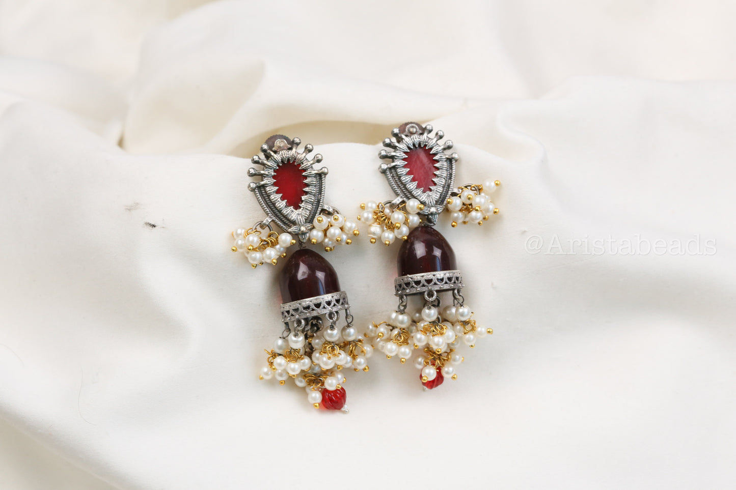 Trisha Stone Jhumka - Red (ABJOC-41)