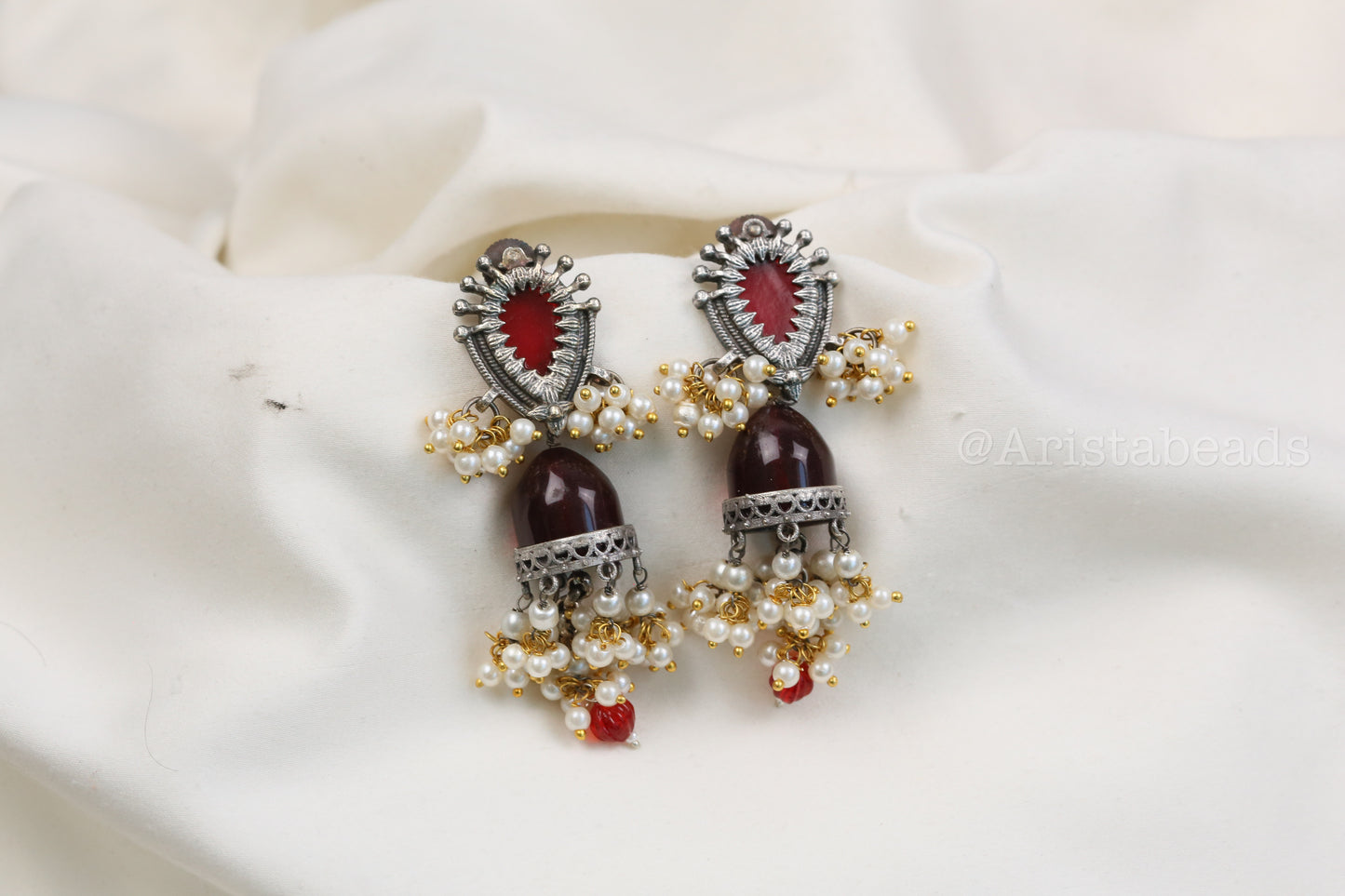 Trisha Stone Jhumka - Red (ABJOC-41)