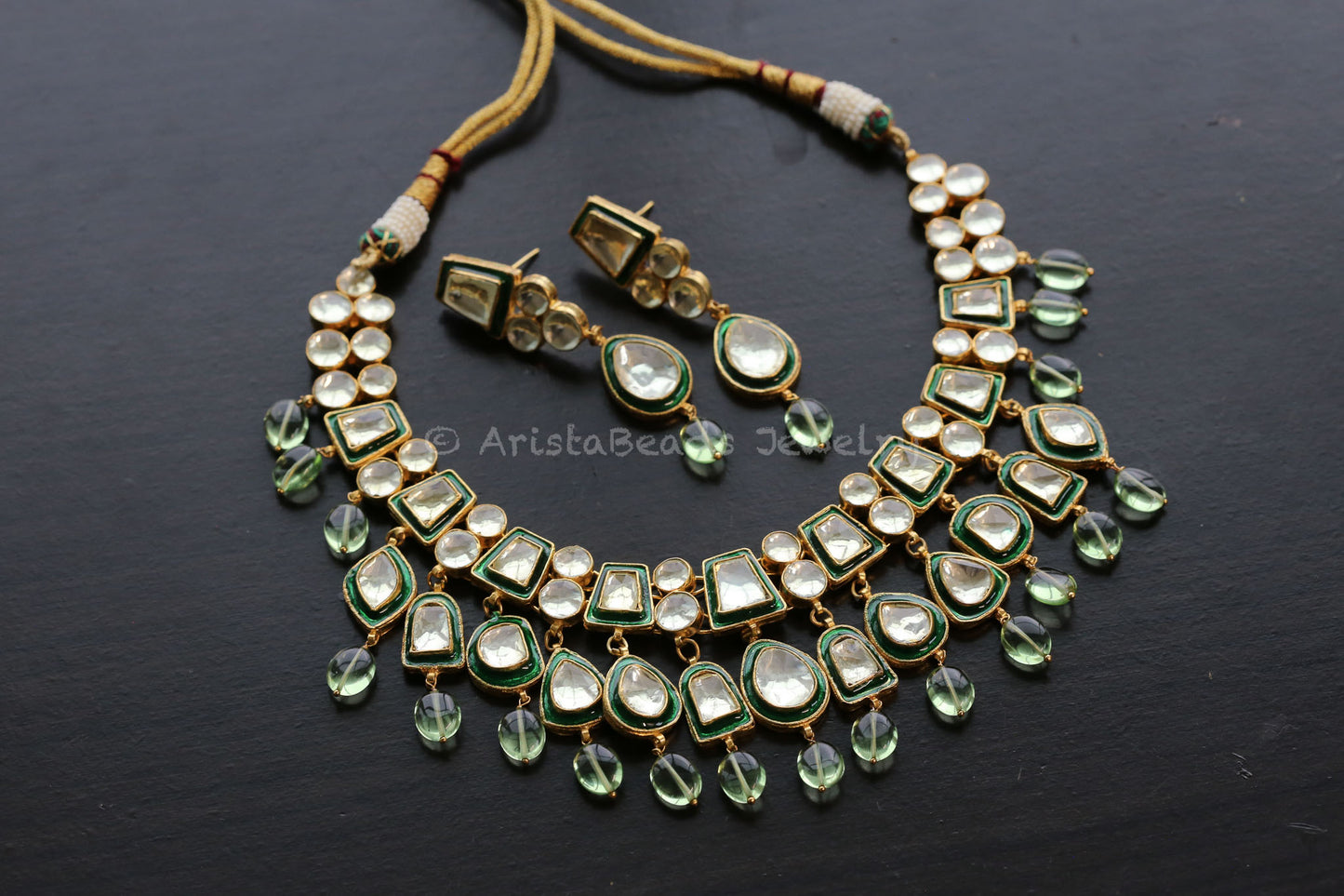 Roohi Meenakari Pachi Kundan Necklace Set - Green Enamel (103-82)