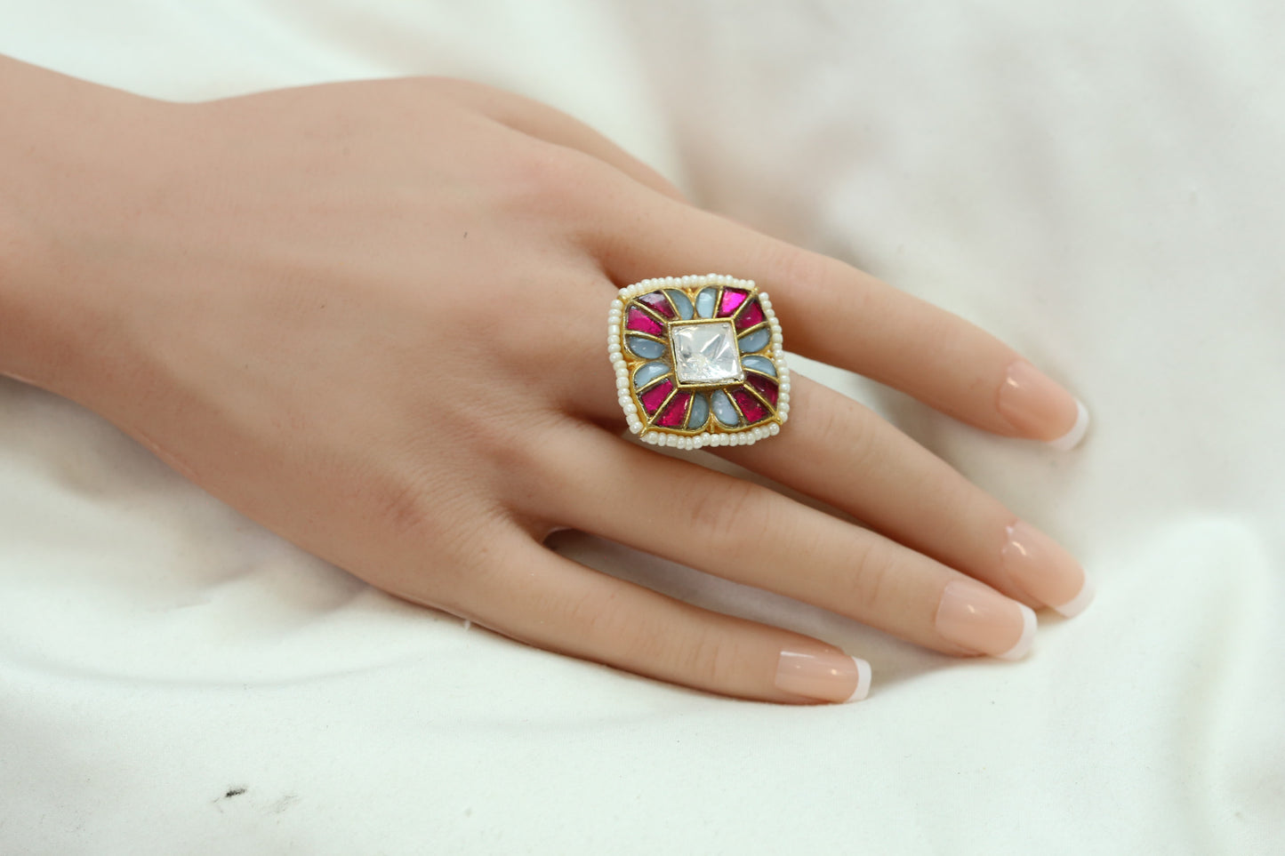 Ruby Mint Kundan Moissanite Polki Ring