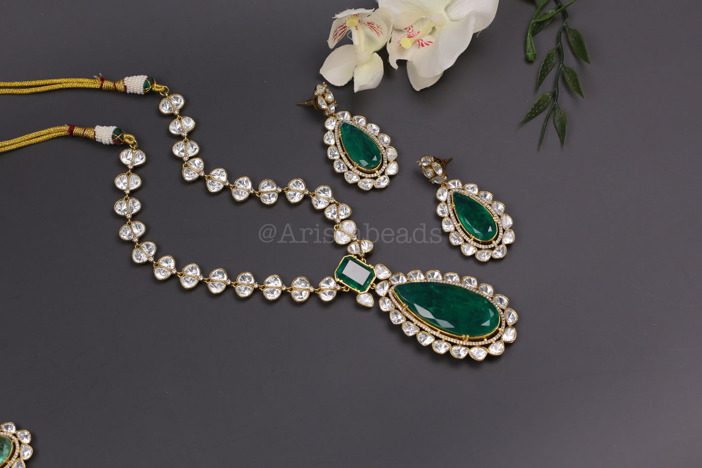 Premium Uncut Polki & Doblet Necklace Set - Green