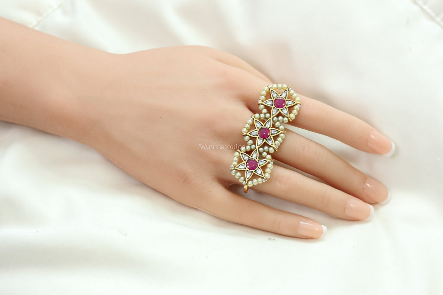 2 Finger Jadau Kundan Ring - Red