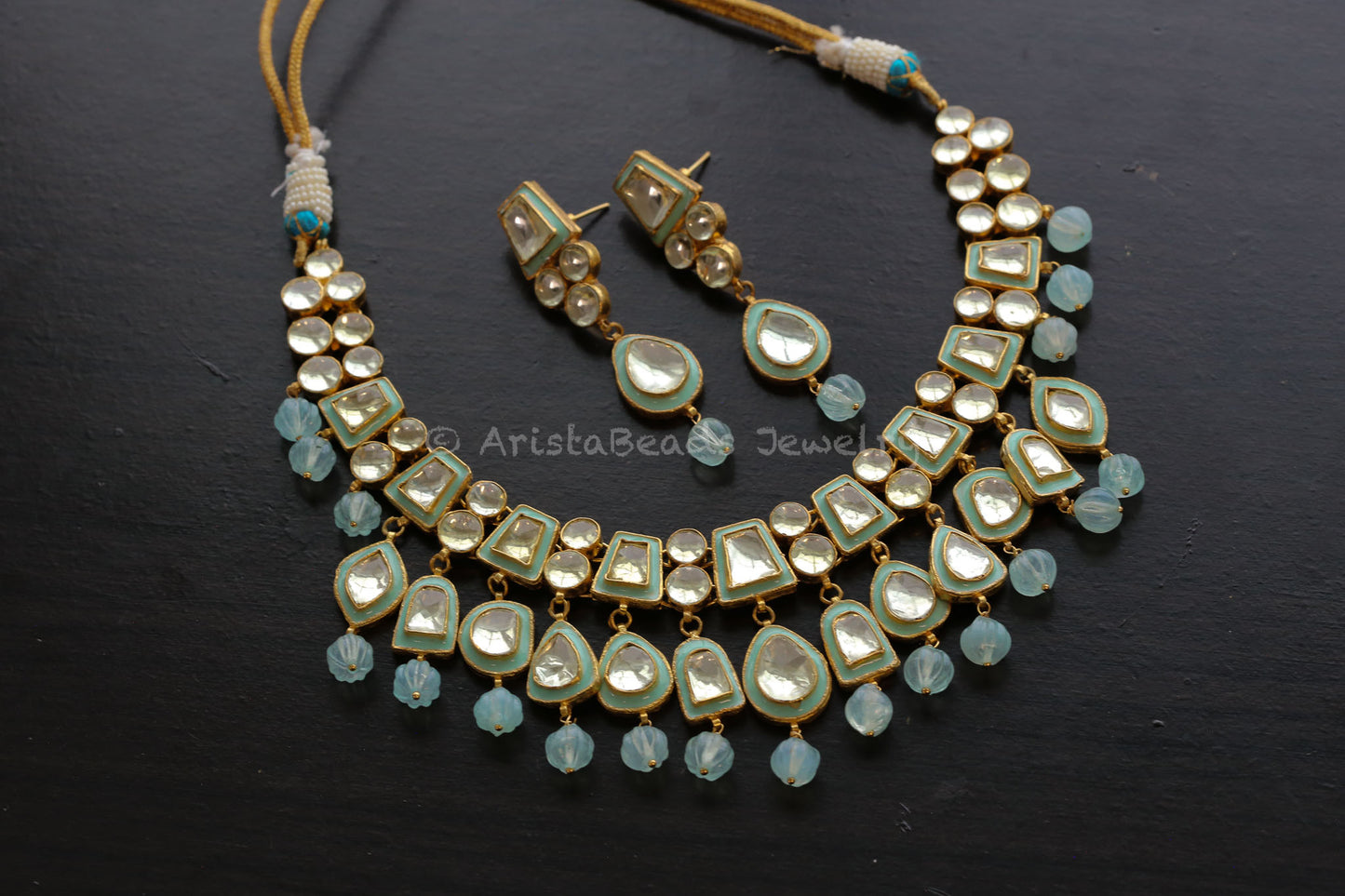 Roohi Meenakari Pachi Kundan Necklace Set - Mint (103-83)