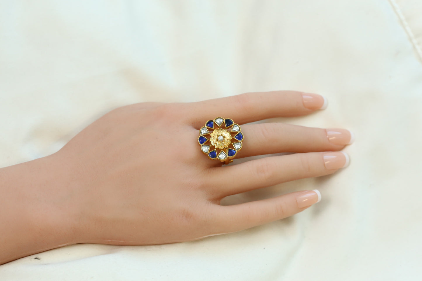 Marigold Jadau Kundan Ring- Blue