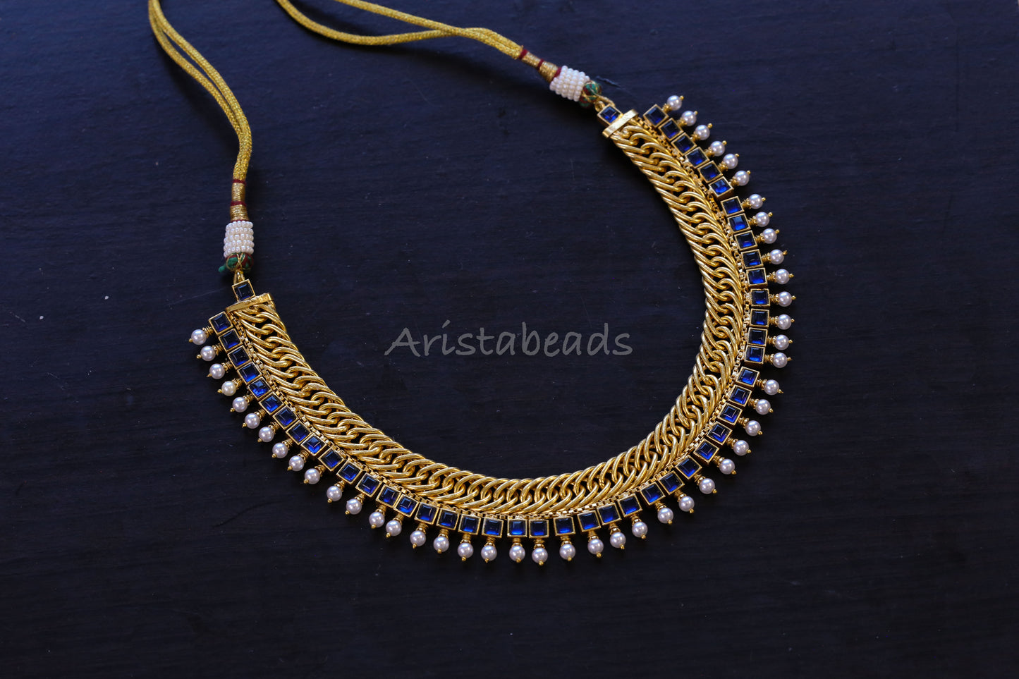Reversible Shell Pearls Handmade Jalebi Necklace - Blue (103-94)