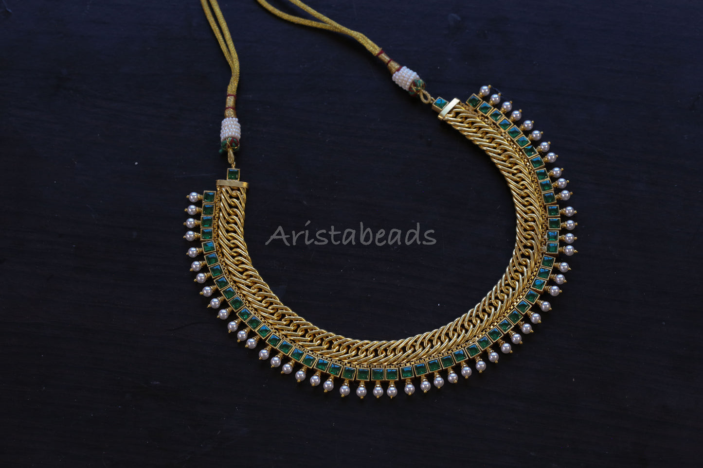Reversible Shell Pearls Handmade Jalebi Necklace - Green (103-95)