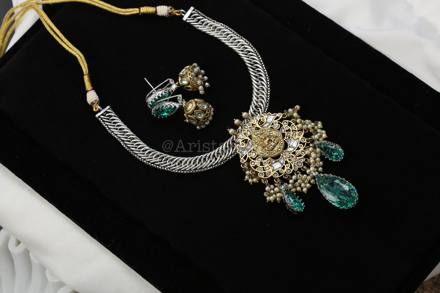 Dual Tone Fusion Kundan Jalebi Necklace Set