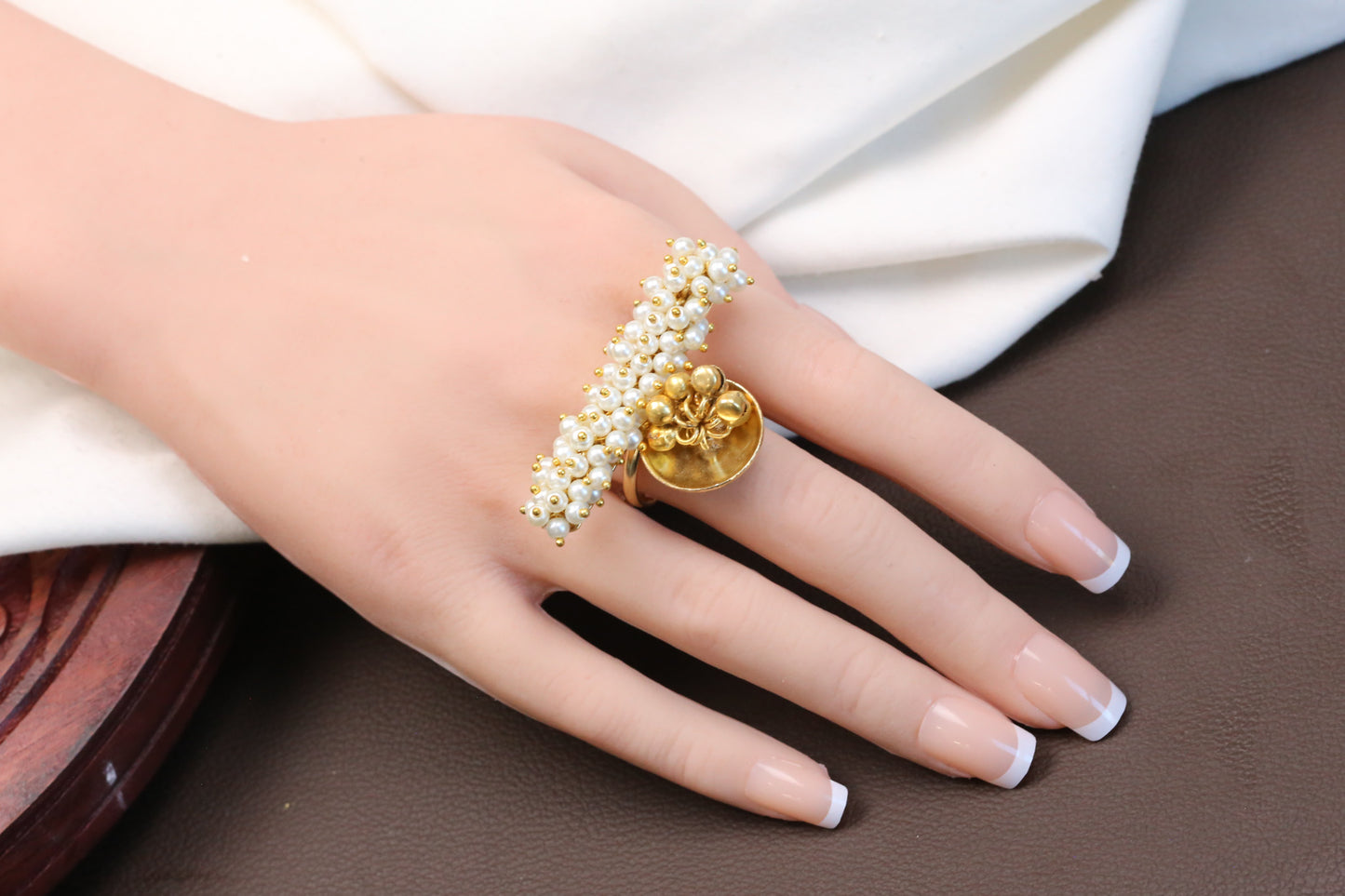 Gold Pearl Ghungroo Adjustable Ring