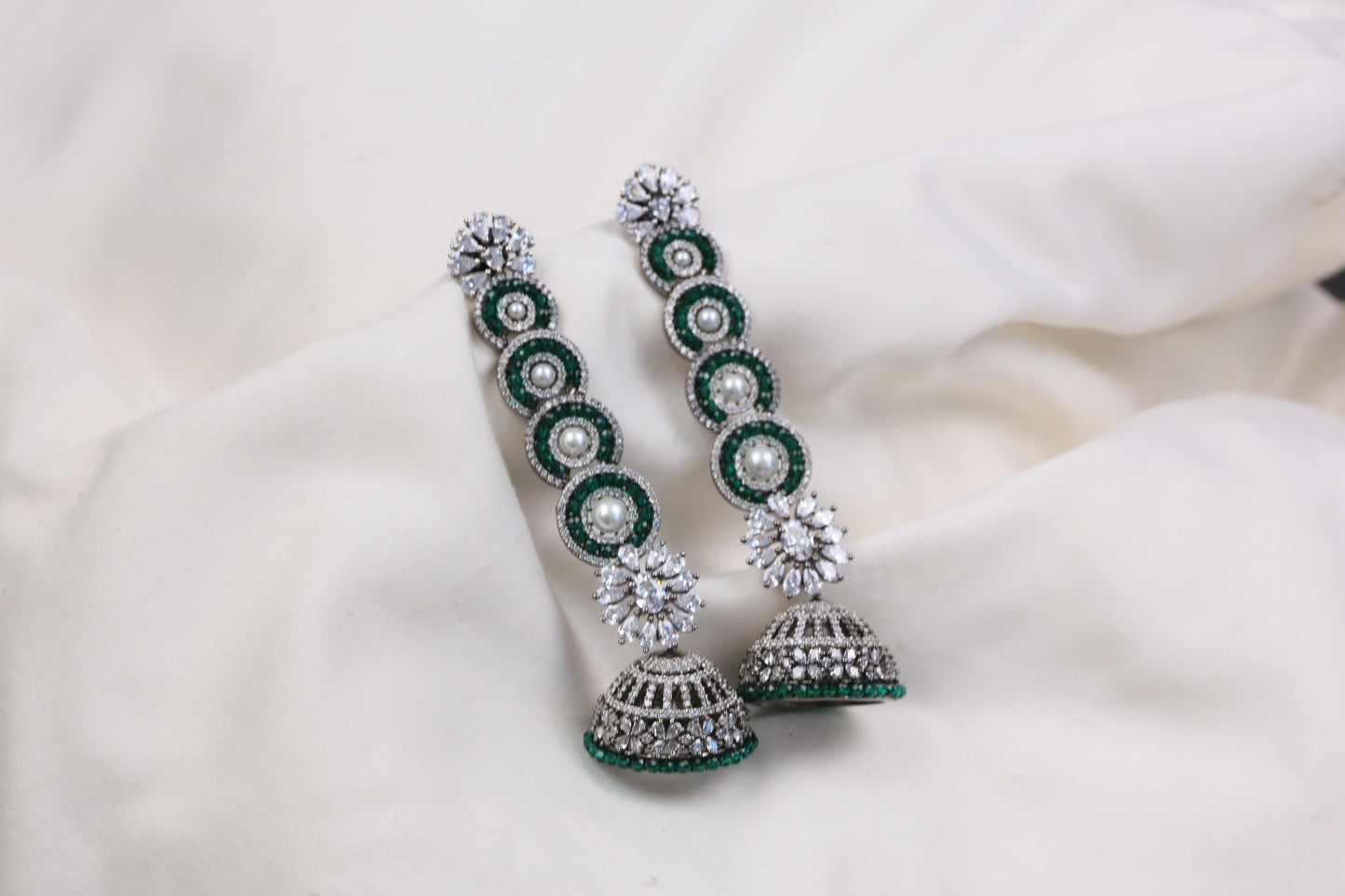 Diya Victorian CZ Jhumka - Green