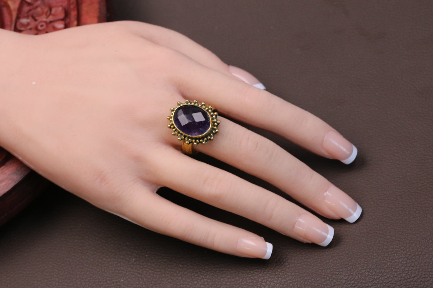 Amethyst Brass Ring - Adjustable