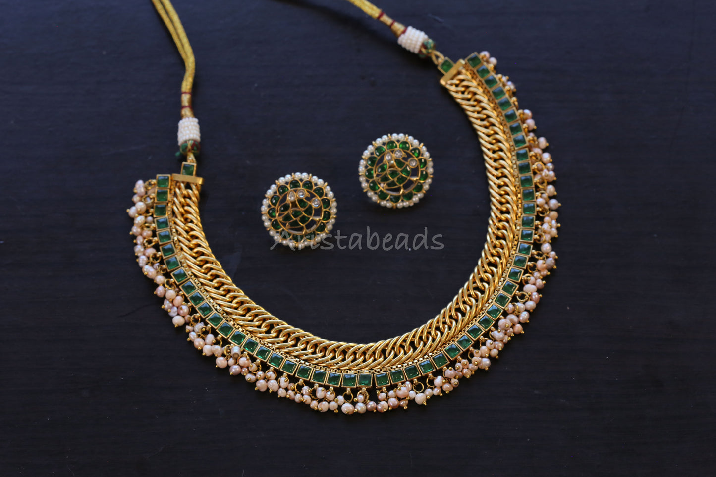 Real Pearls Handmade Jalebi Necklace - Green (103-96)