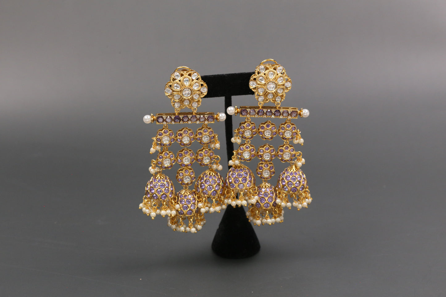 Large Kundan CZ Jhumka - Purple