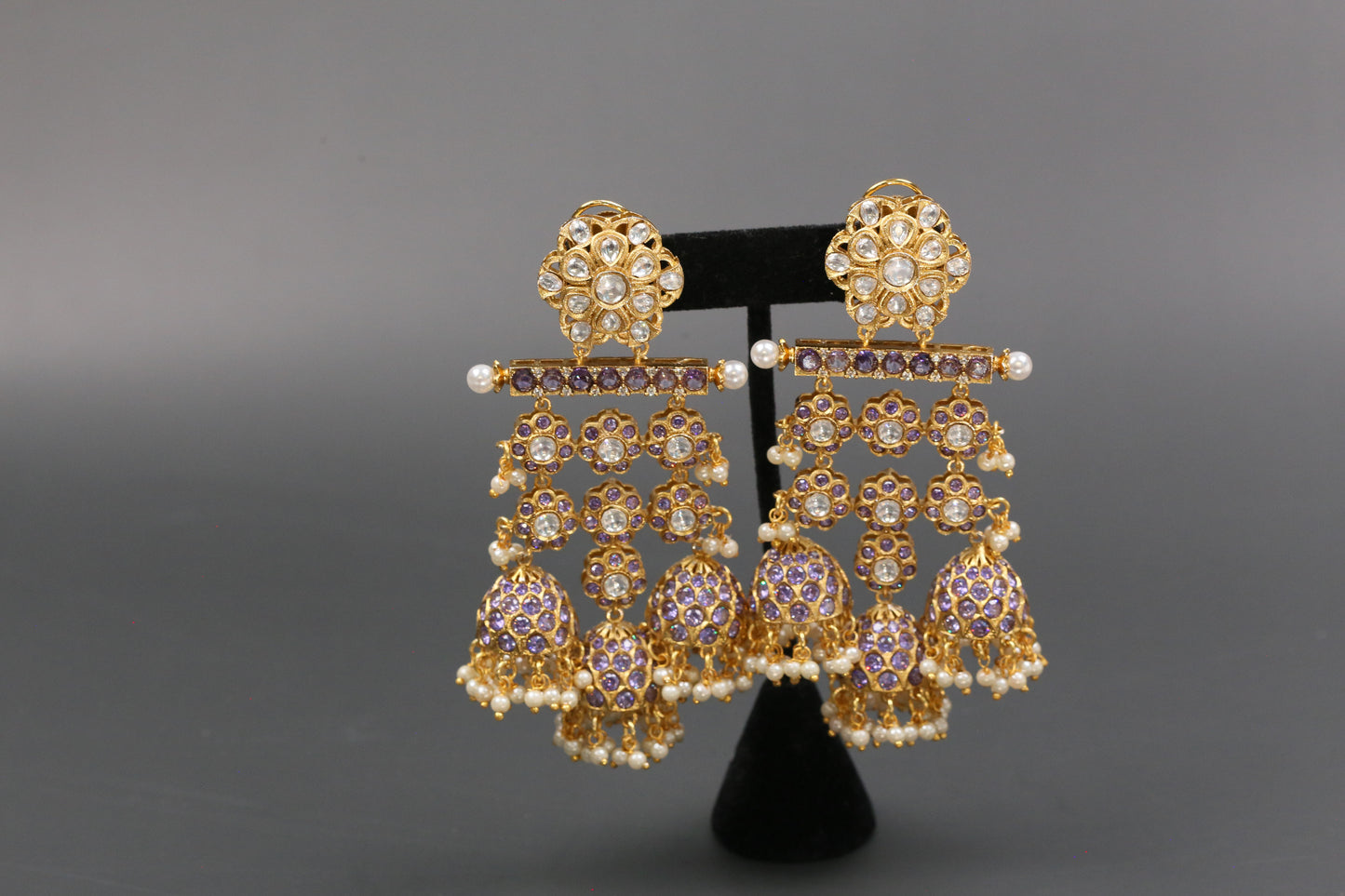 Large Kundan CZ Jhumka - Purple