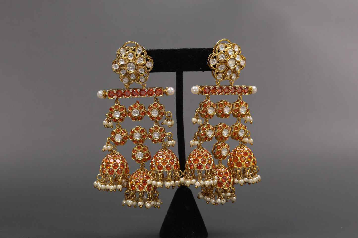 Large Kundan CZ Jhumka - Orange