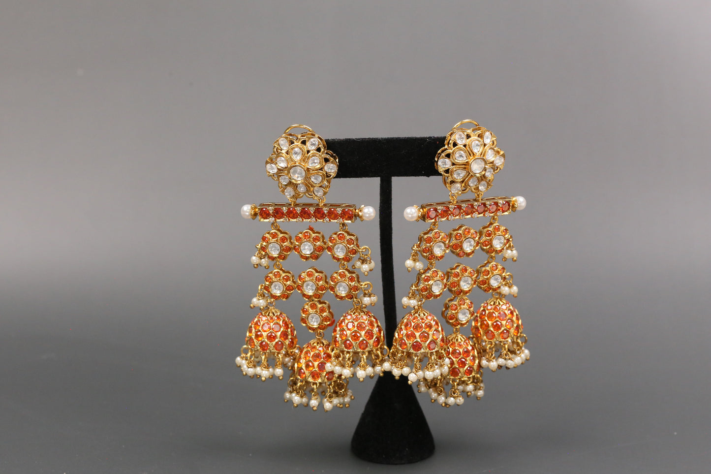 Large Kundan CZ Jhumka - Orange