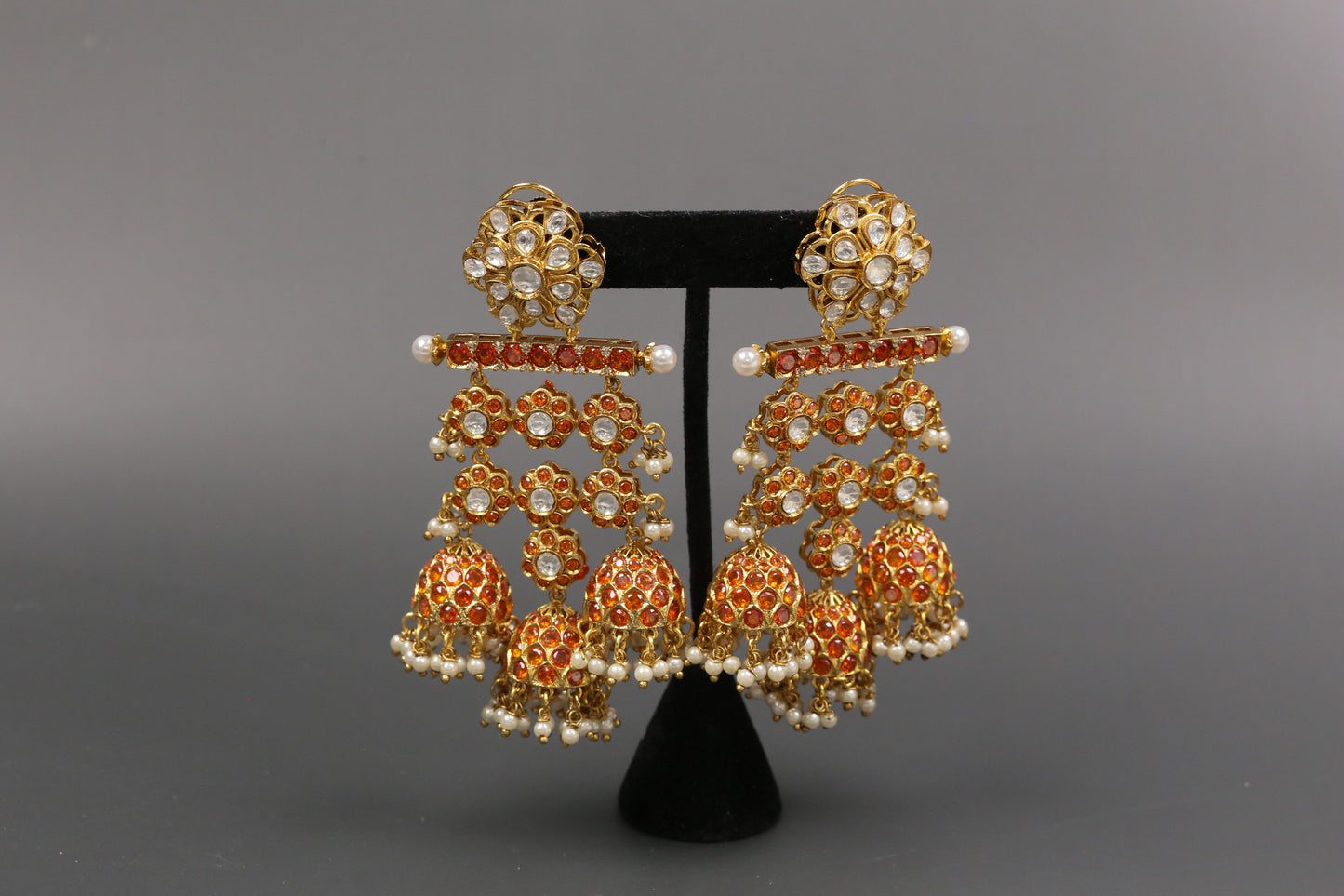 Large Kundan CZ Jhumka - Orange