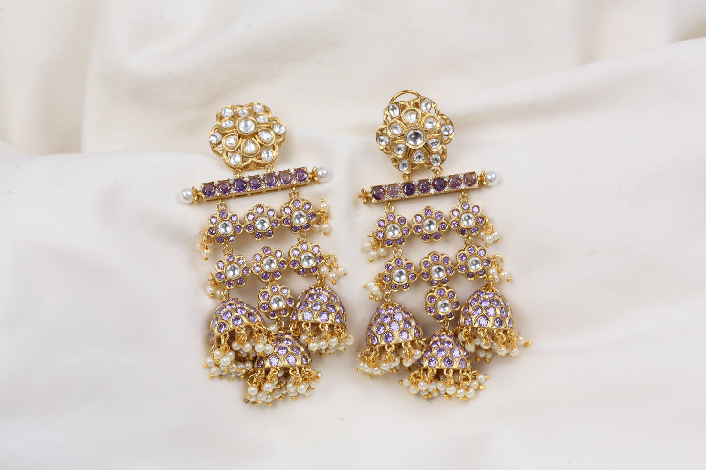 Large Kundan CZ Jhumka - Purple