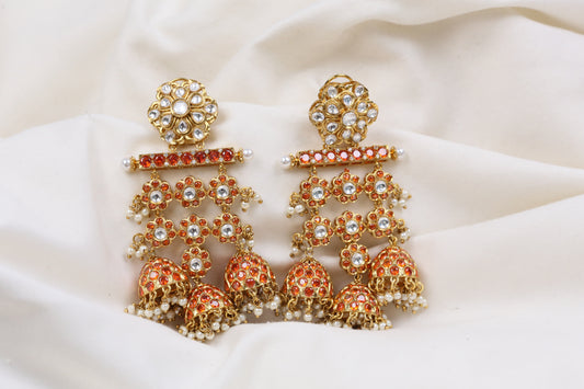 Large Kundan CZ Jhumka - Orange