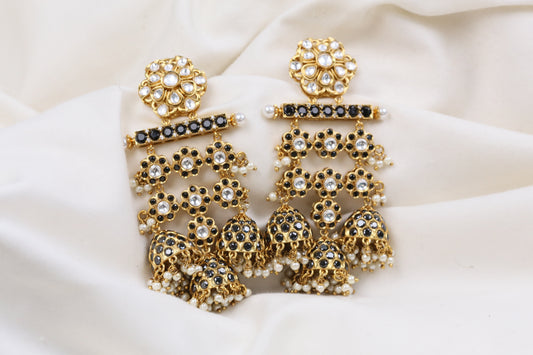 Large Kundan CZ Jhumka - Black