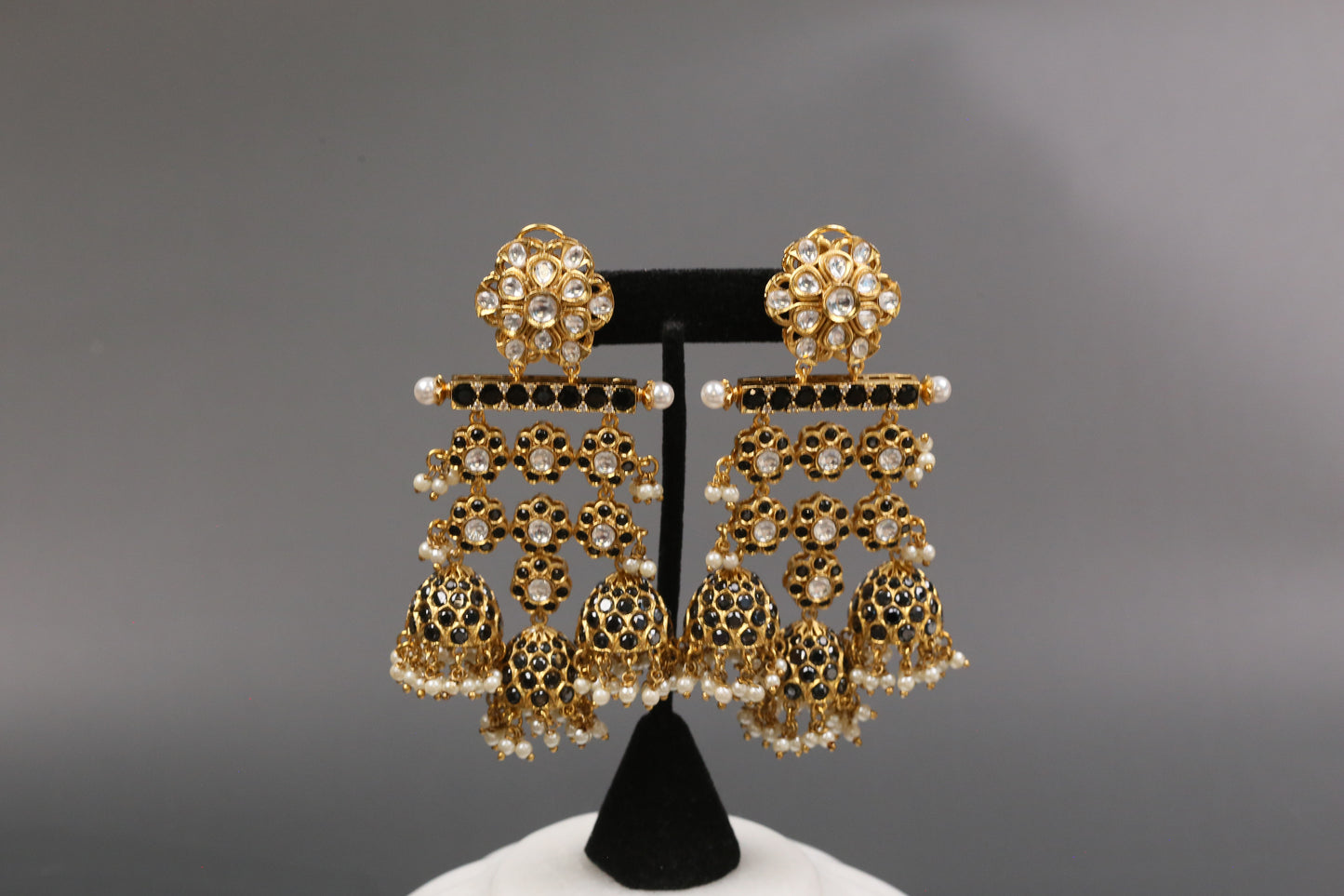 Large Kundan CZ Jhumka - Black