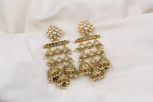 Large Kundan CZ Jhumka - Olive