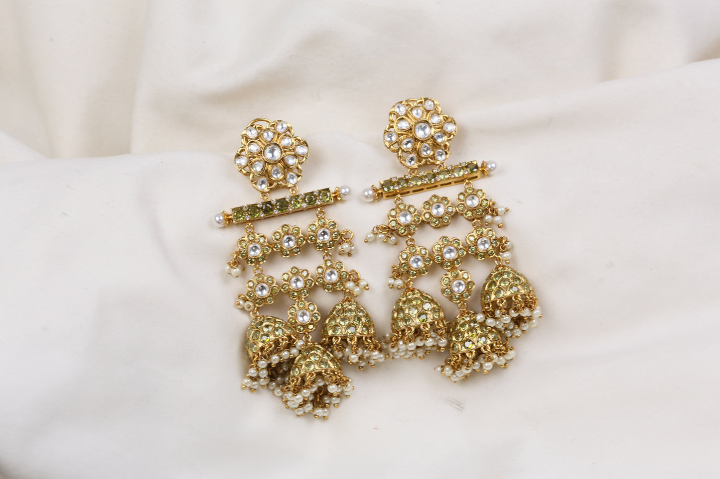 Large Kundan CZ Jhumka - Olive