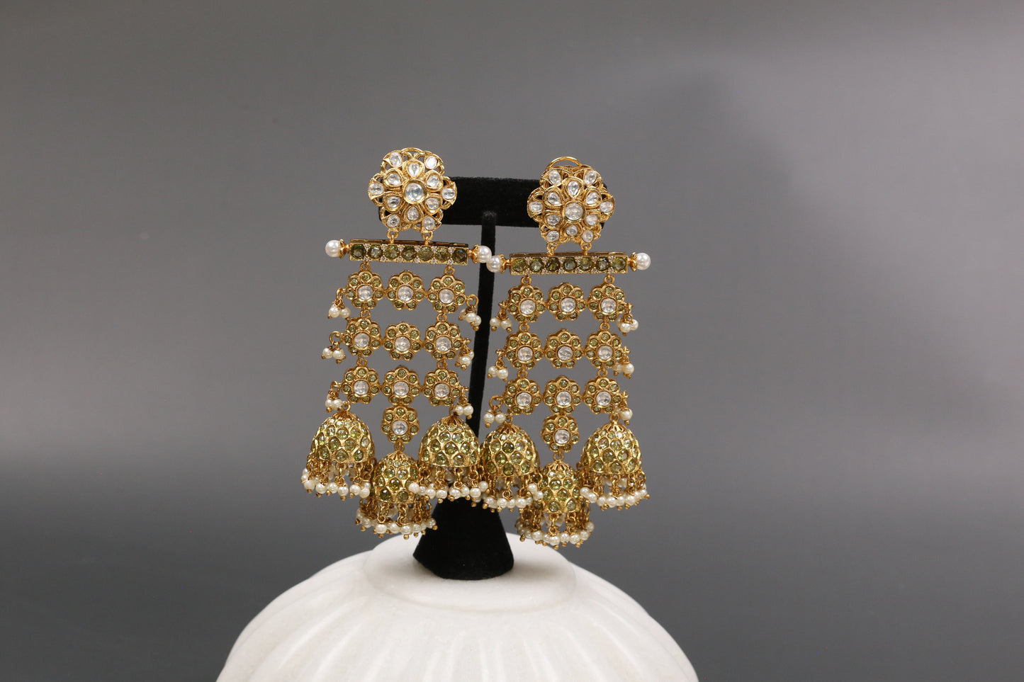 Large Kundan CZ Jhumka - Olive