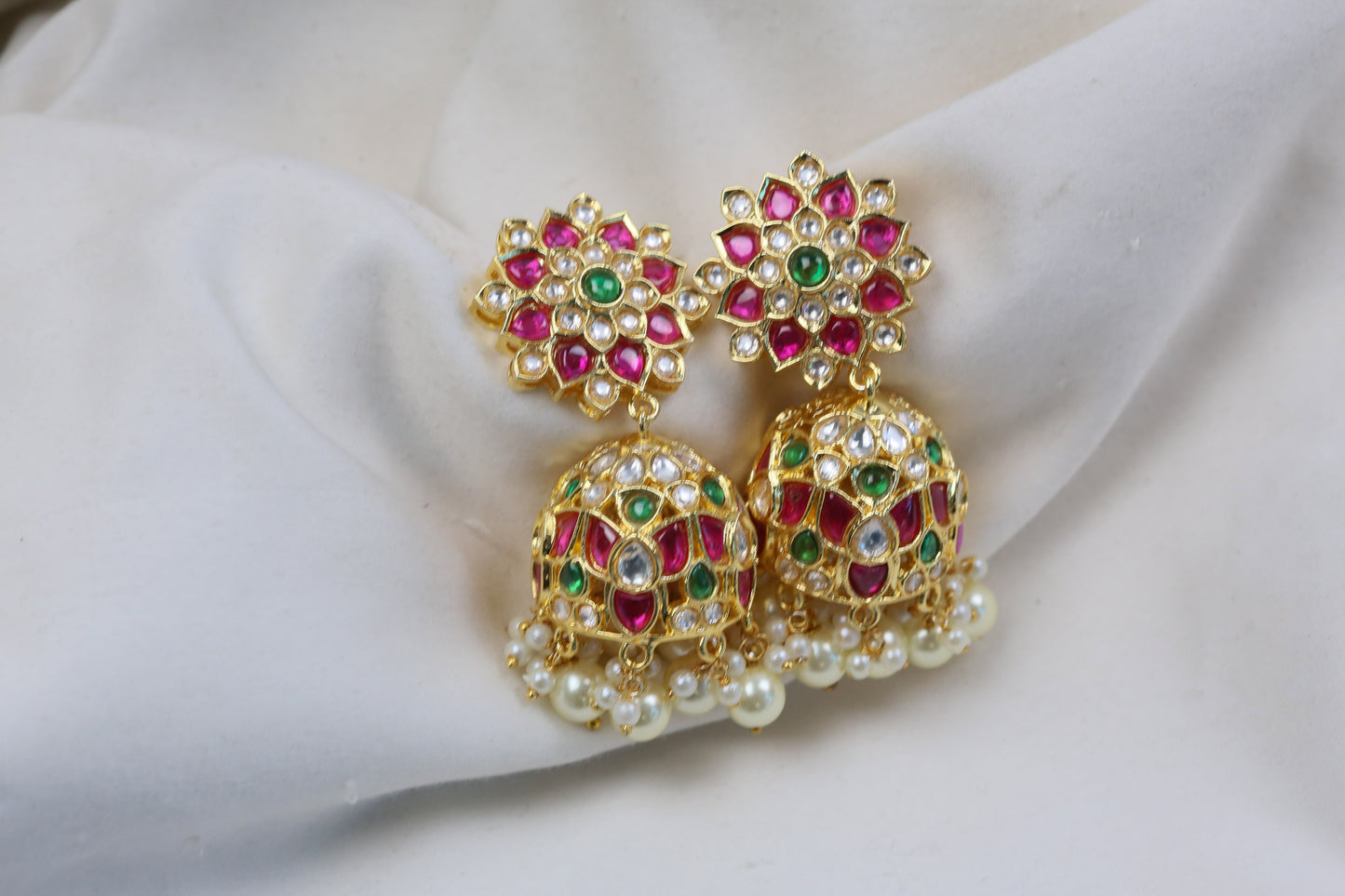 Multicolor Kundan Polki Jhumka