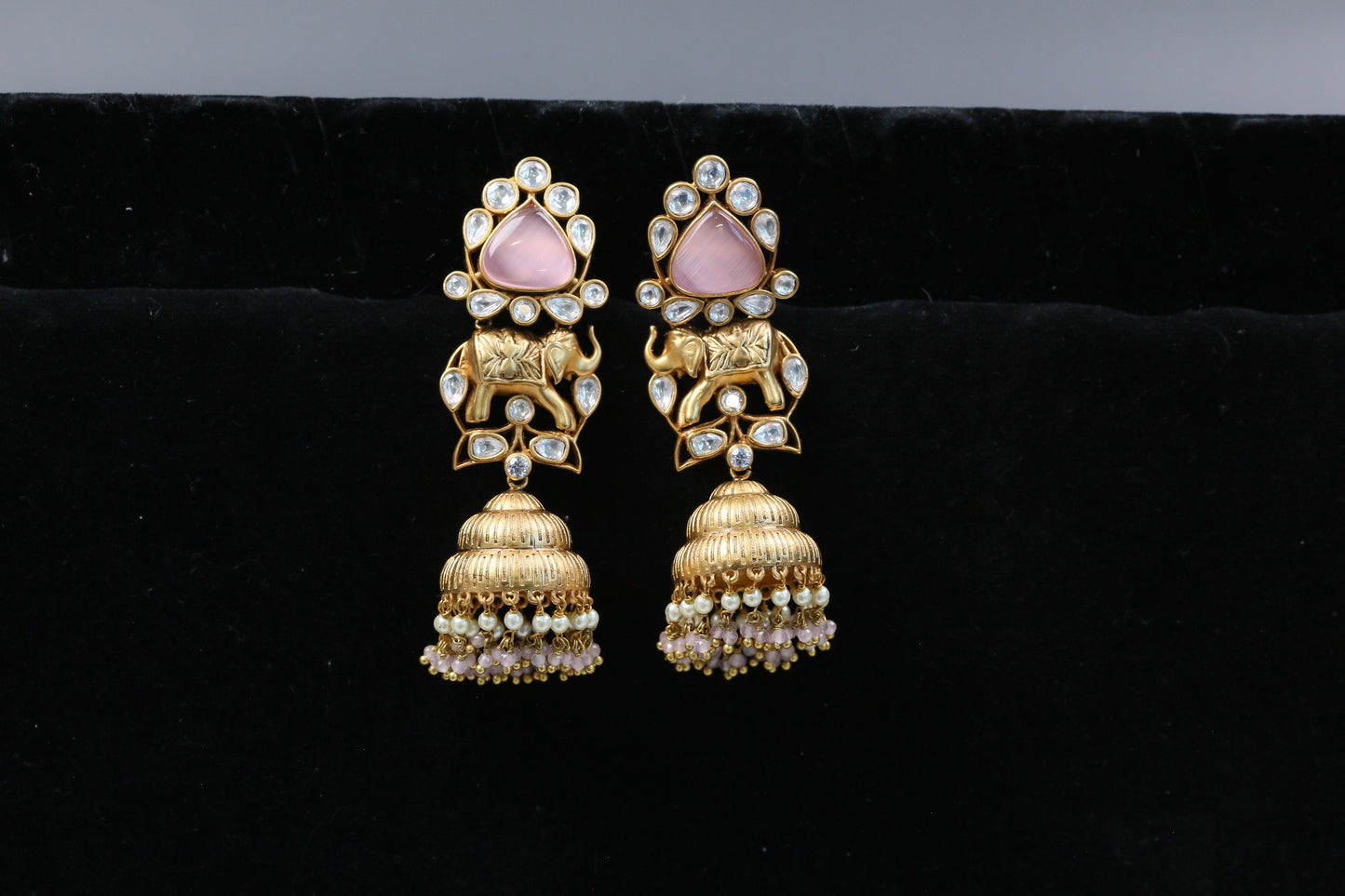 Uncut Clear Kundan Pink Jhumka