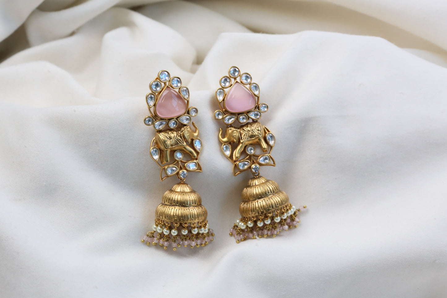 Uncut Clear Kundan Pink Jhumka