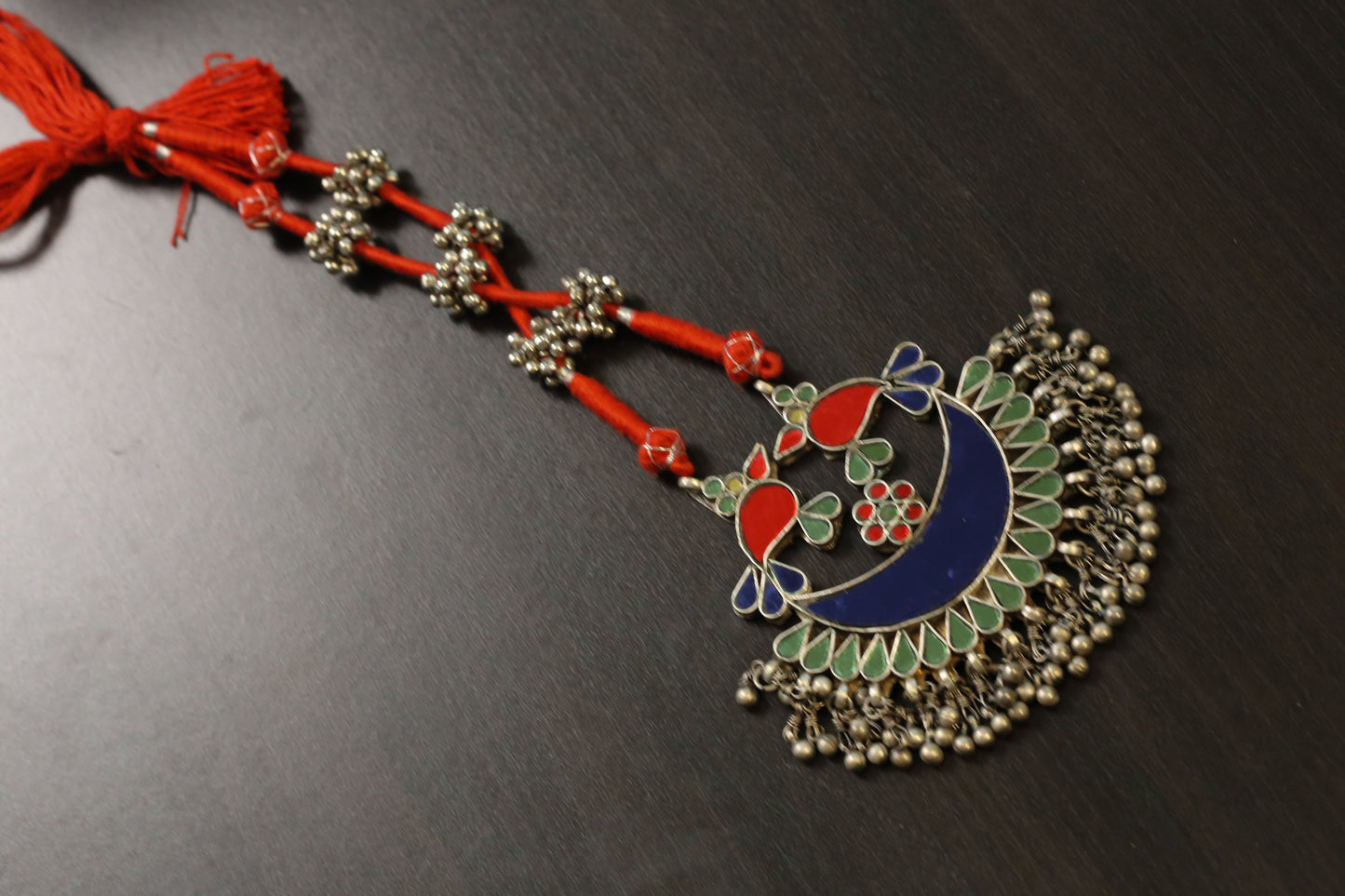 Real Glass Oxidized Necklace (T103-51) - Red Blue