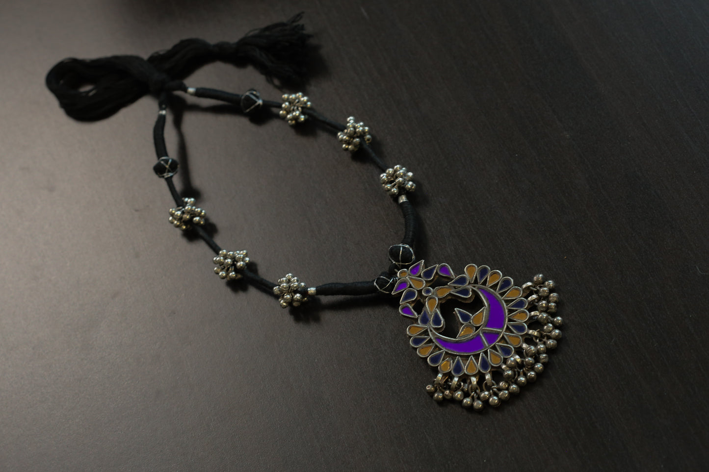 Radha Real Glass Oxidized Necklace (T103-54)