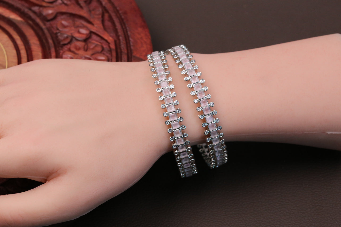 Pink Silver CZ Bangles (2.6)