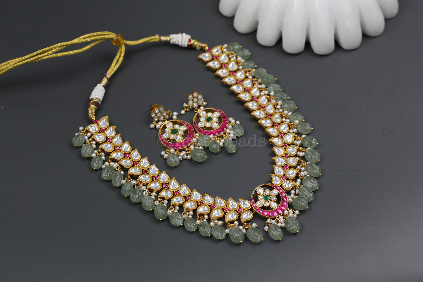 Takkar Jadau Kundan Necklace -Strawberry Quartz (V102-17)