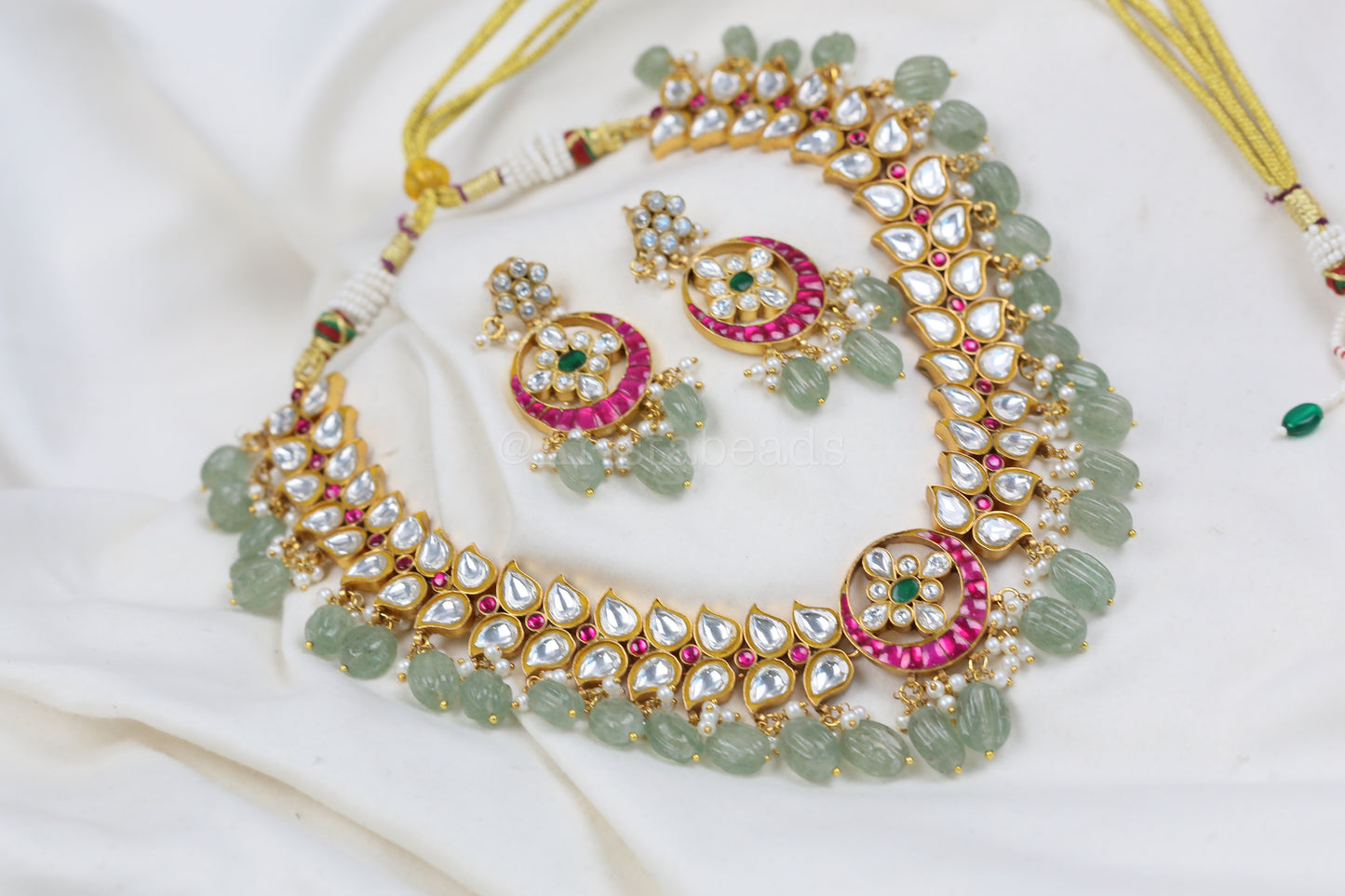 Takkar Jadau Kundan Necklace -Strawberry Quartz (V102-17)