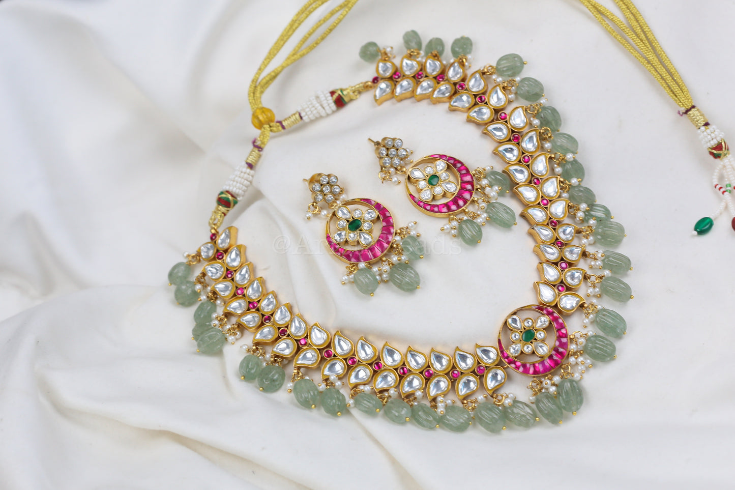 Takkar Jadau Kundan Necklace -Strawberry Quartz (V102-17)