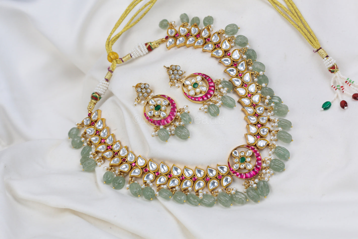 Takkar Jadau Kundan Necklace -Strawberry Quartz (V102-17)