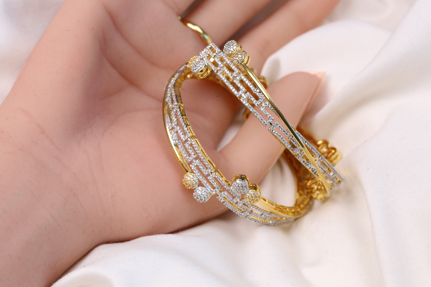 Contemporary Dual Tone CZ Bangles( 2.4 & 2.6)