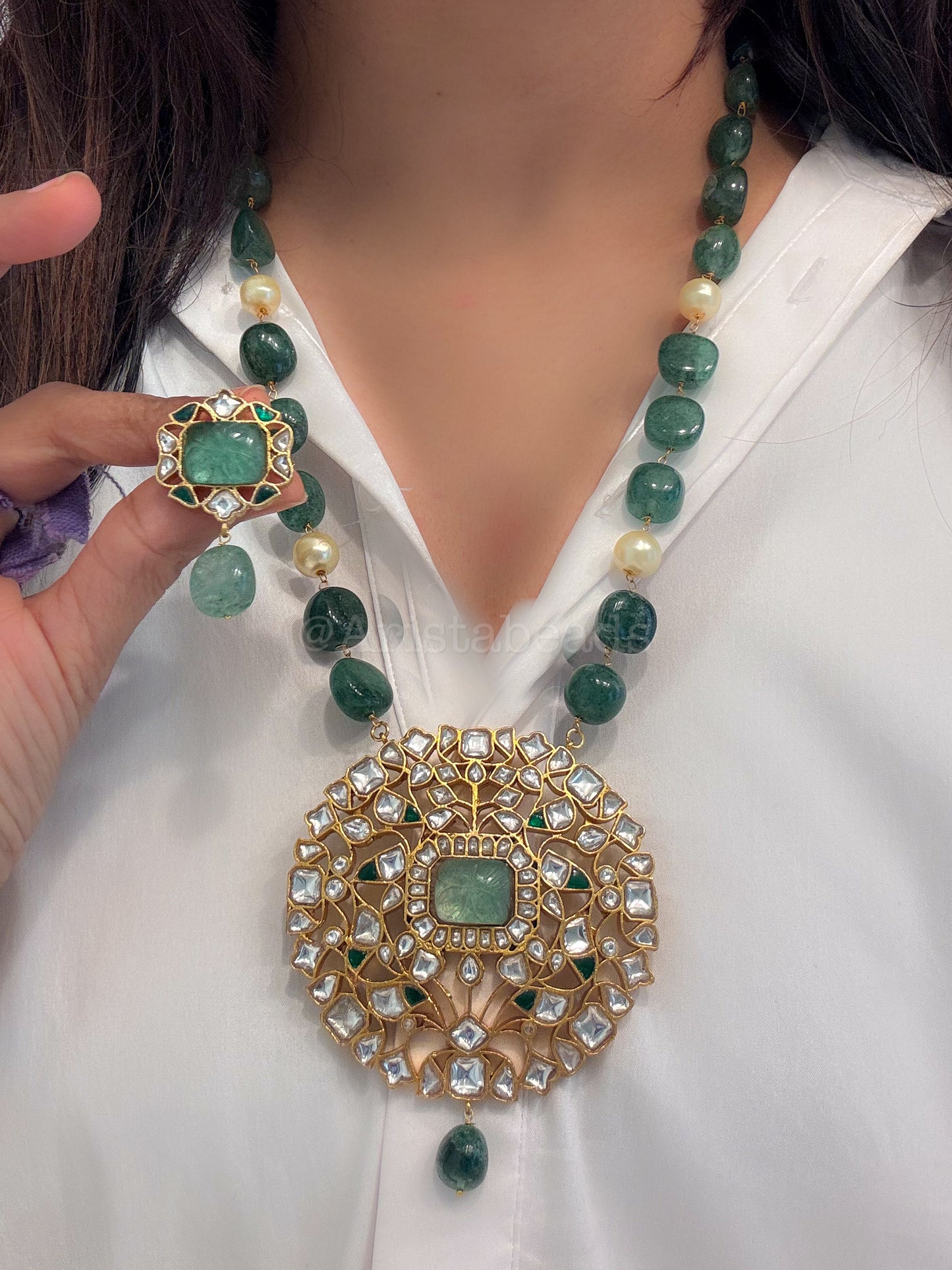 Next to Real Jadau Kundan Necklace Set - Strawberry Quartz