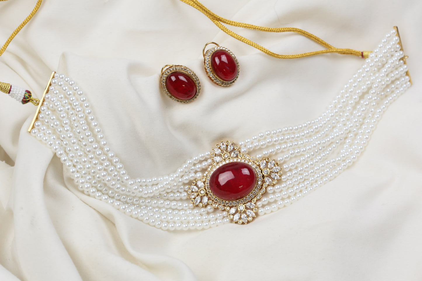 Kareena Pearls & Doublet Necklace Set - Red